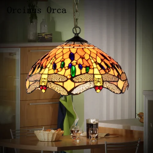 Mediterranean stained glass chandelier living room dining room bedroom European retro creative single-headed LED Chandelier