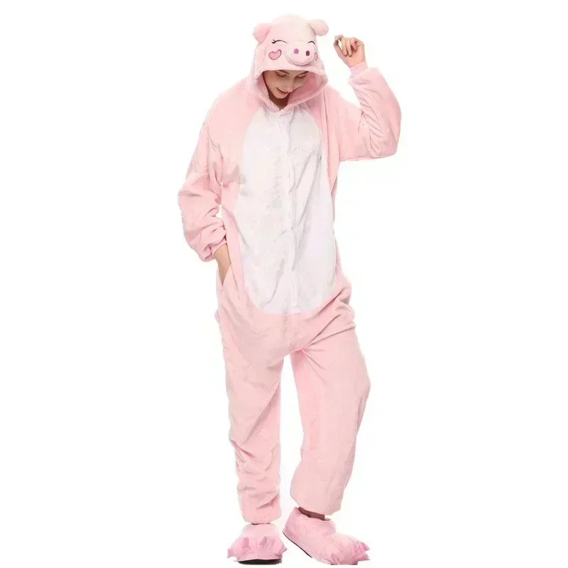 Neue Tier Unisex Erwachsenen rosa Schwein Kigurumi Stram pler Pyjama Cartoon weichen Fleece Halloween Familie Party Kostüme Overalls