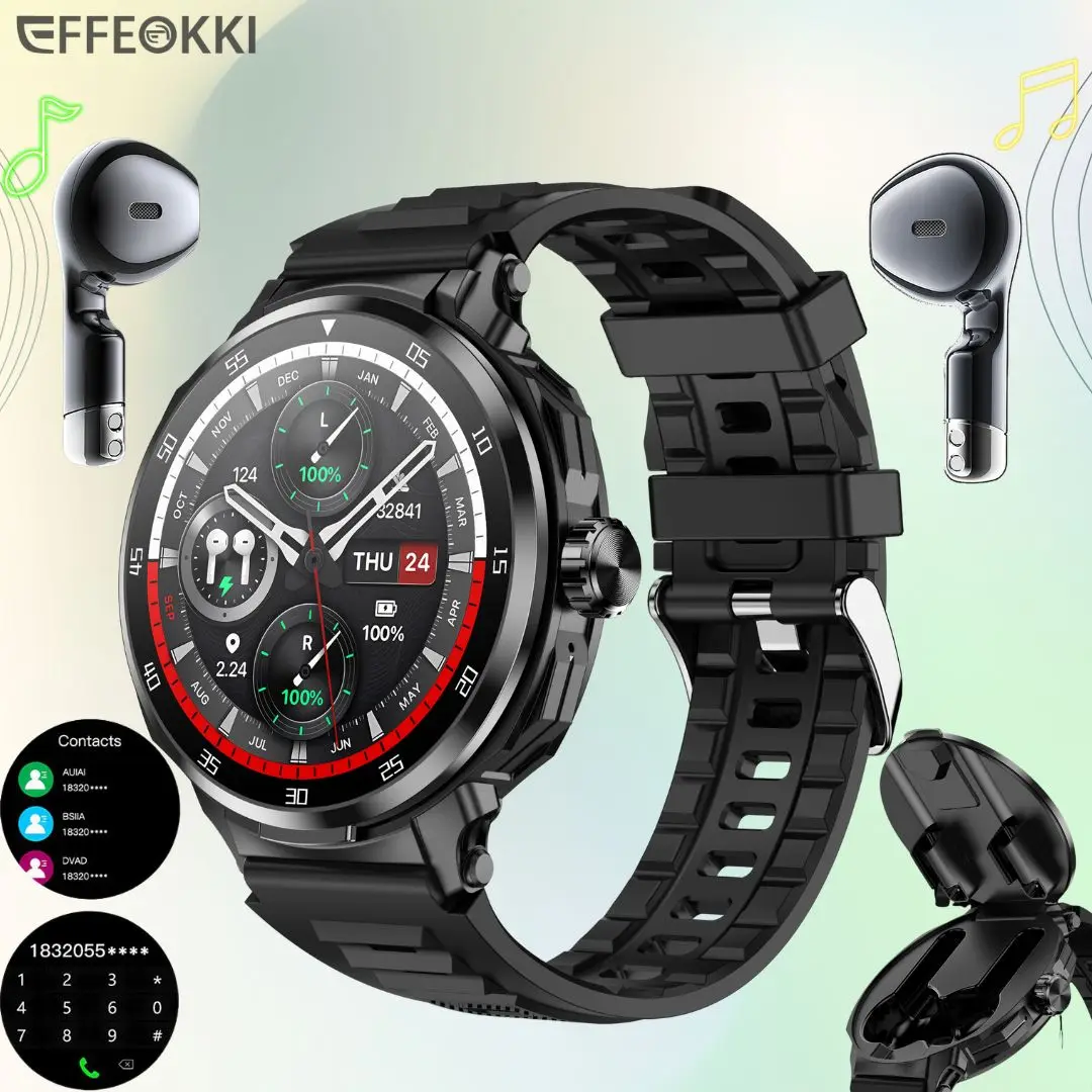 EFFEOKKI Men's Smart Watch with Earbuds Wireless Call Fitness Tracker NFC Waterproof Compatible with Android iPhone