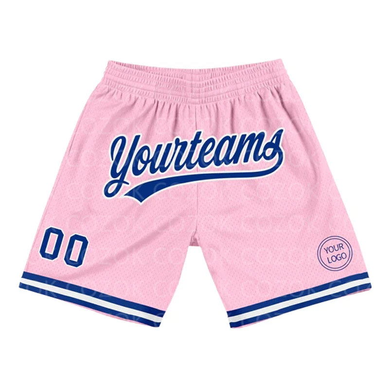 Pantalones cortos de baloncesto personalizados para hombre, Shorts de playa de secado rápido, estampado 3D, color rosa claro y negro