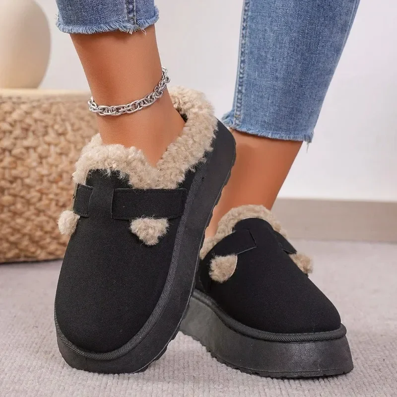 Nieuwe Luxe Winter Damesschoenen Pluche Mode Retro Bonenschoenen Katoenen Dames Zool Slippers Plateau Dameslaarzen