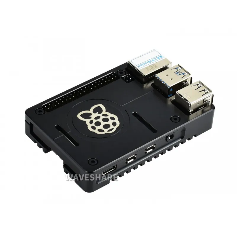WaveshareLightweight Aluminum Alloy Case for Raspberry Pi 4, CNC Processing