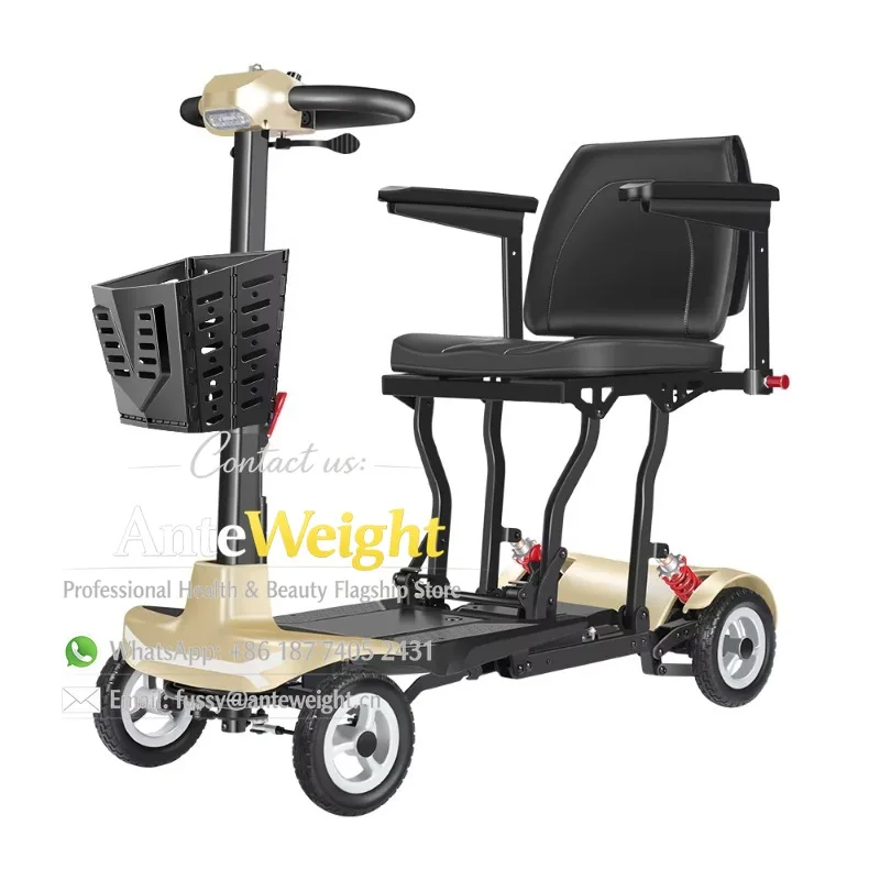 Lightweight 4-Wheel Electric Scooter, Strong Shock Absorption Foldable | Portable Travel Mobility Aid for Seniors