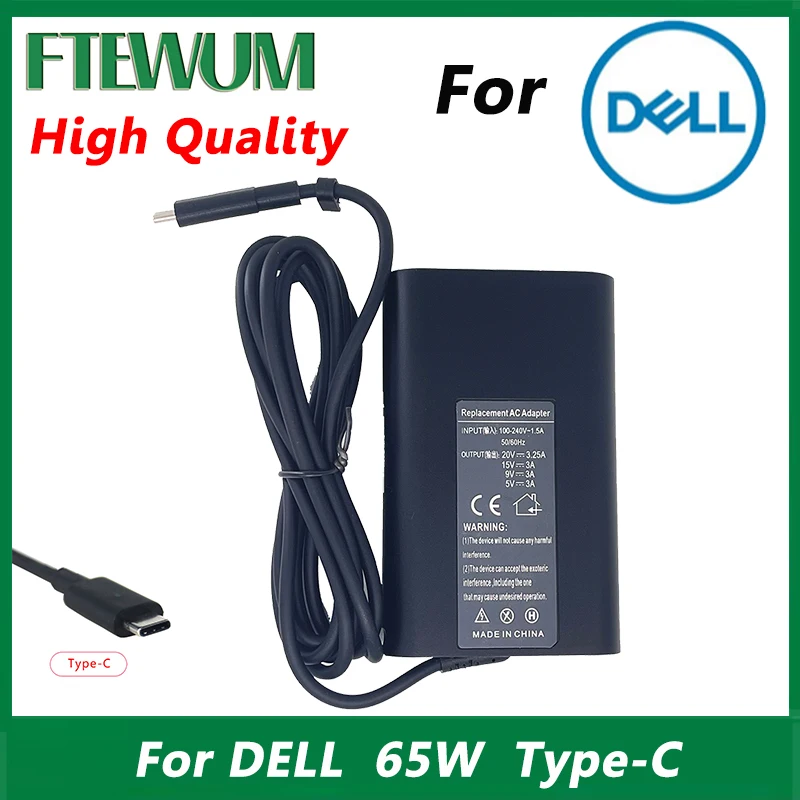 

Laptop Adapter Charger Type C USB 20V 3.25A 65W For Dell Latitude 3300 3301 3310 3320 3330 3400 3410 3420 5290 7285 7389 7390