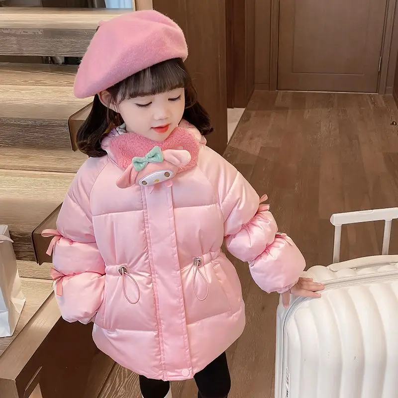 Kawaii kuromi casaco de algodão menina engrossar sanrios roupas de inverno novo para baixo roupas dos desenhos animados inverno criança algodão acolchoado jaqueta