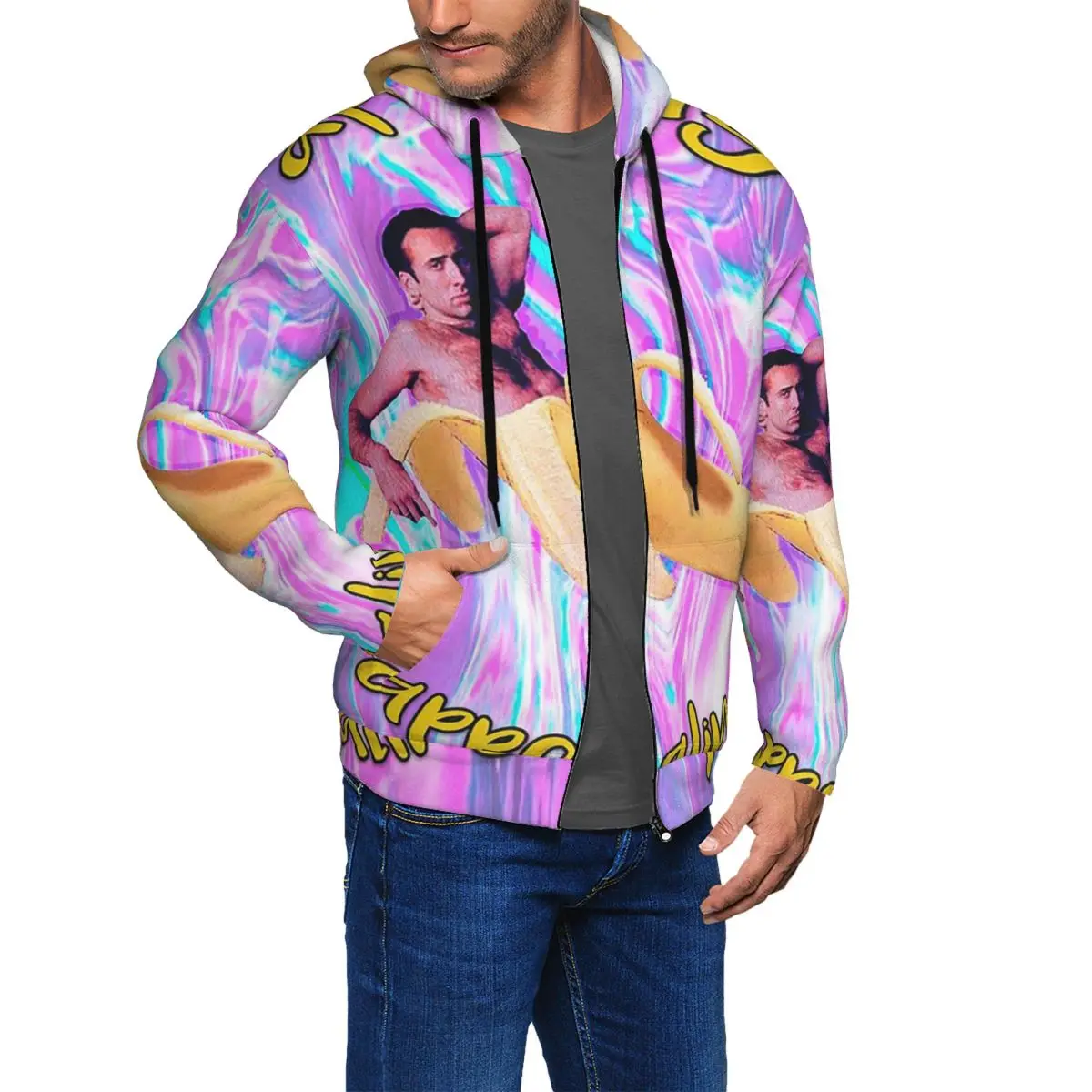 Nicholas Cage Banana Appealing Zipper Hoodies Hip Hop Pullover Autumn Winter Men Women Sweatshirt Long Sleeve Tops