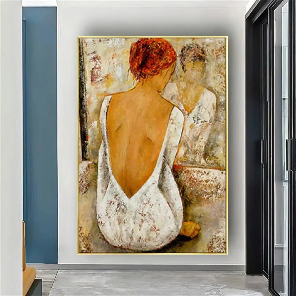 Handmade Abstract Oil Painting on Canvas  Girl with Makeup  Modern Wall Art for Living Room  Home Decor Poster  Artwork