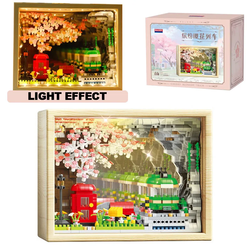 1088PCS Creative Sakura Tree House Building Blocks City Street View Cherry Blossom Train Model Mini Brick Toy Kid Adult For Gift