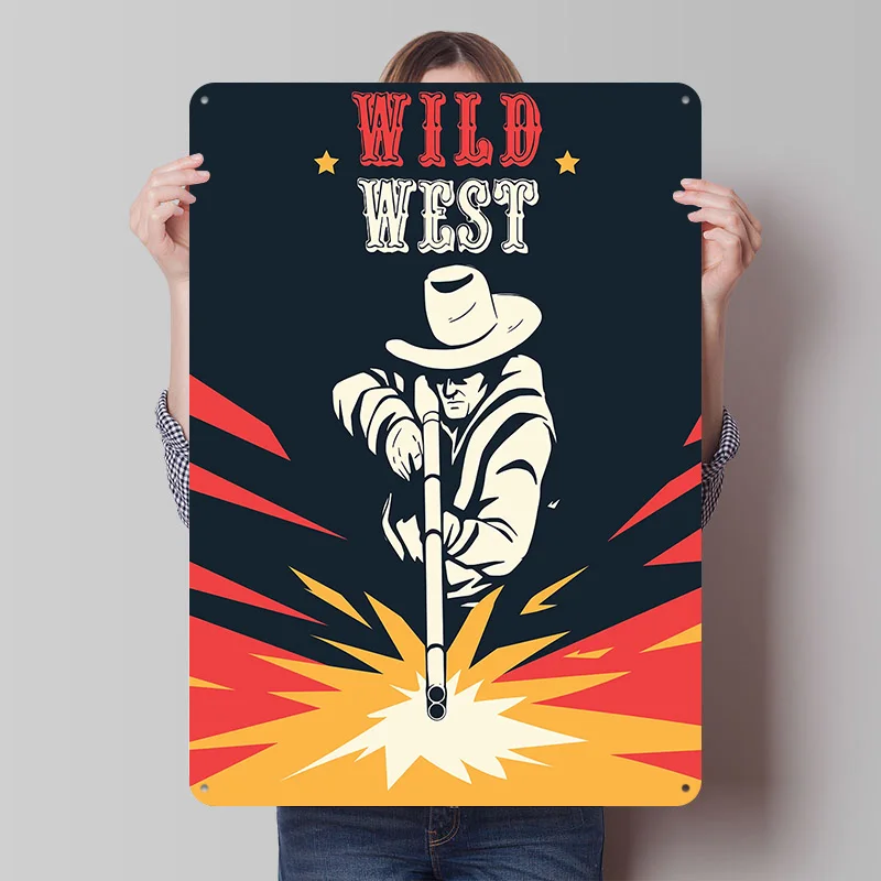 Wild West Printed Poster Customized Retro Wall Art Vintage Metal Tin Signs for Home Gamer Room Decoration Cozy Office Decor Arts