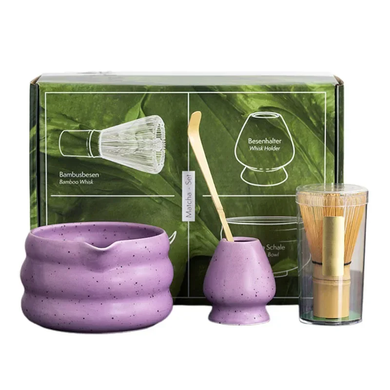 4pcs/set  Japanese Matcha Set Matcha Bowl With Mouth Song Dynasty Tea Tip Tool Matcha Whisker Stand with gift box