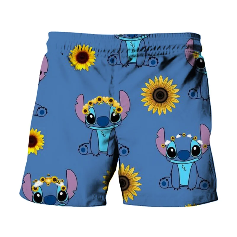 

Summer Harajuku New Disney Brands Cute Stitch and Mickey Minnie Anime Print Men Swimwear Beach Shorts Fashion Casual Kids Shorts