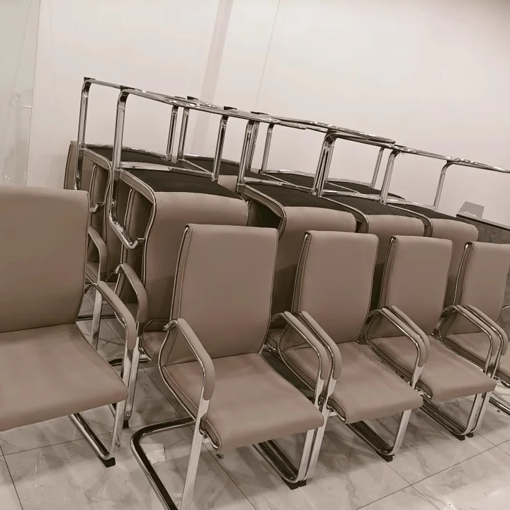 Modern and Simple Stainless Steel, Office Chair Fixed Armrest Conference Chair, Leather Back Meeting Chair