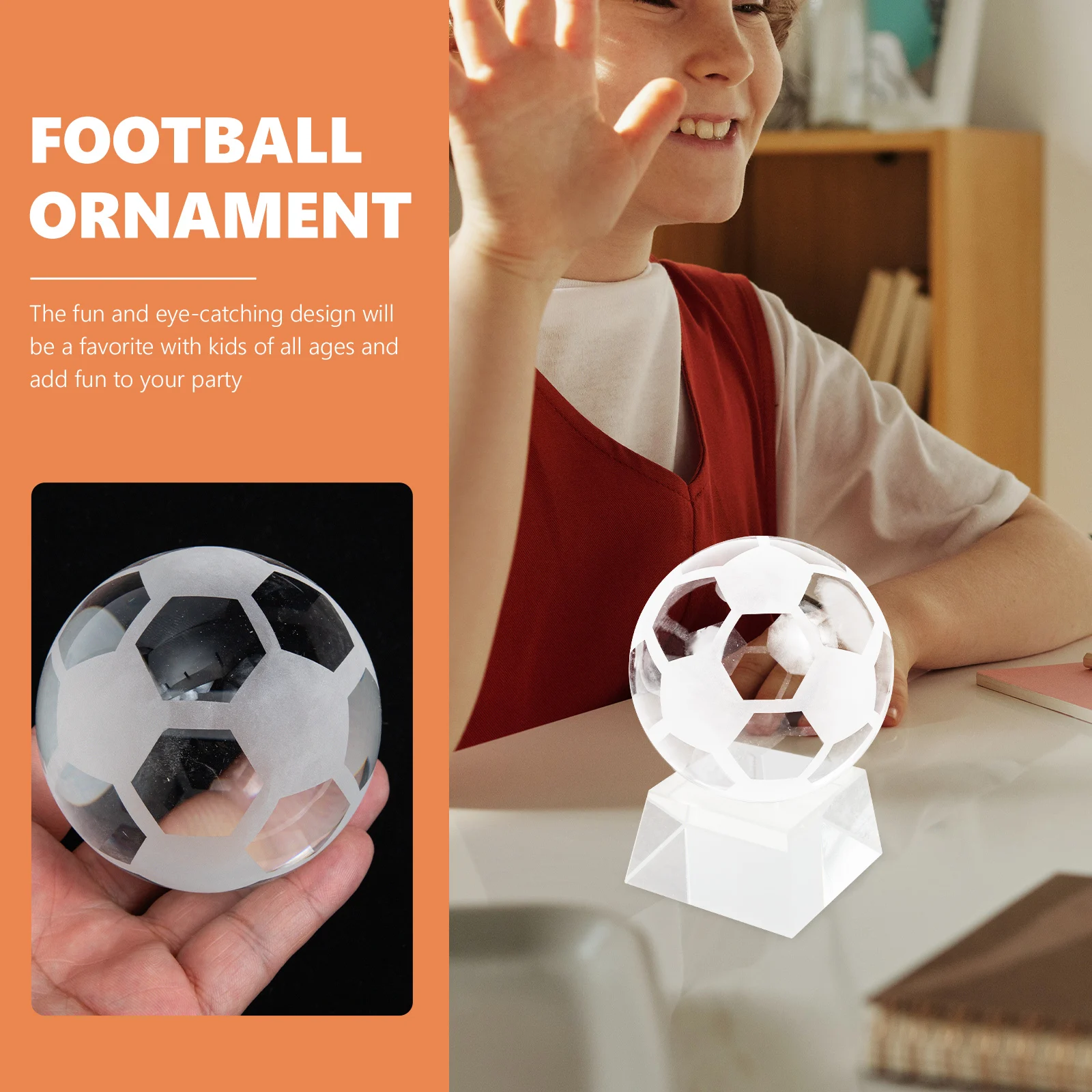 

Crystal Soccer Ball 8cm Diameter with Trapezoidal Base Transparent Crystal Football Ornament for Decoration Party Gift