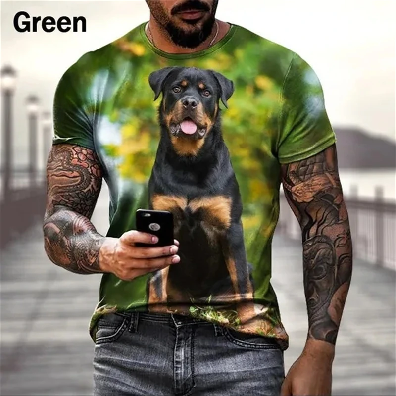 

Футболка Rottweiler с 3d рисунком, новинка, модная повседневная футболка с рисунком животных и короткими рукавами, мужская и женская уличная одежда, футболка оверсайз
