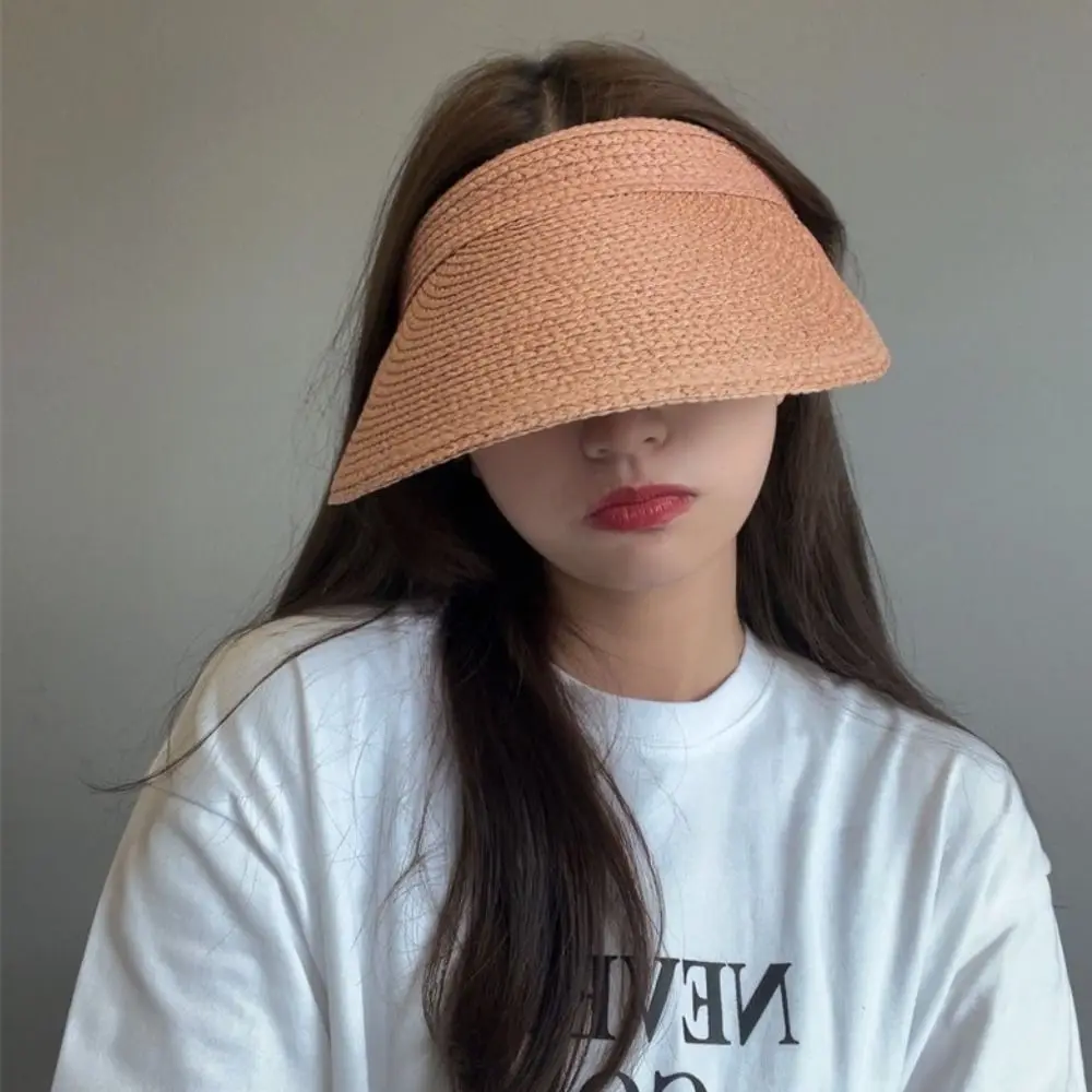 Fashion Anti-UV Summer Visors Hat Raffia Breathable Sun Hat Empty Top Weaving Beach Straw Hats for Outdoor Hiking