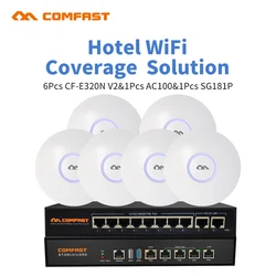 Hotel Restaurant Wifi Cover Roaming Wifi Kit 6pc Indoor Acess Point AP+ 1pcs Load Balance AC Management Router +1 Poe Switch