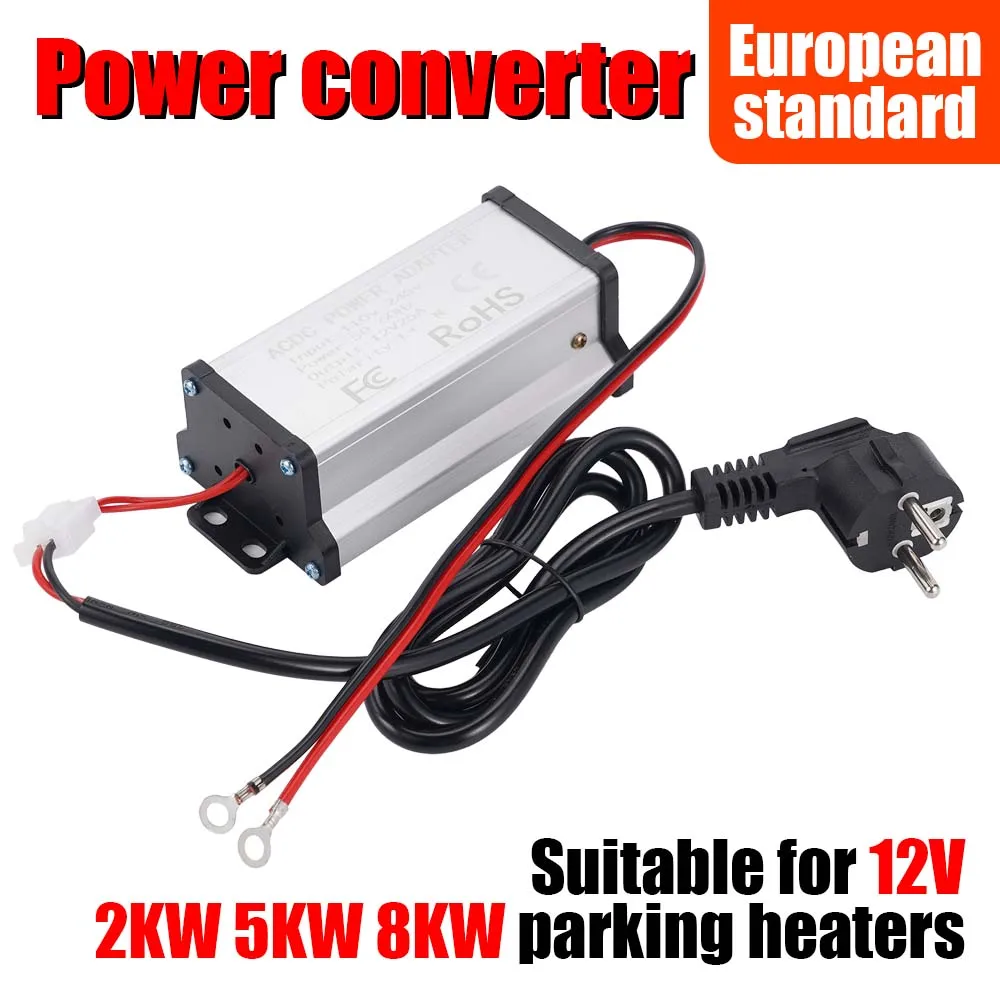 

Power Converter Adapter Ac 110V-245V To Dc 12V 25A For Diesel Parking Heater 5KW-8KW 2KW With EU Plug For Rv Truck Garage Indoor