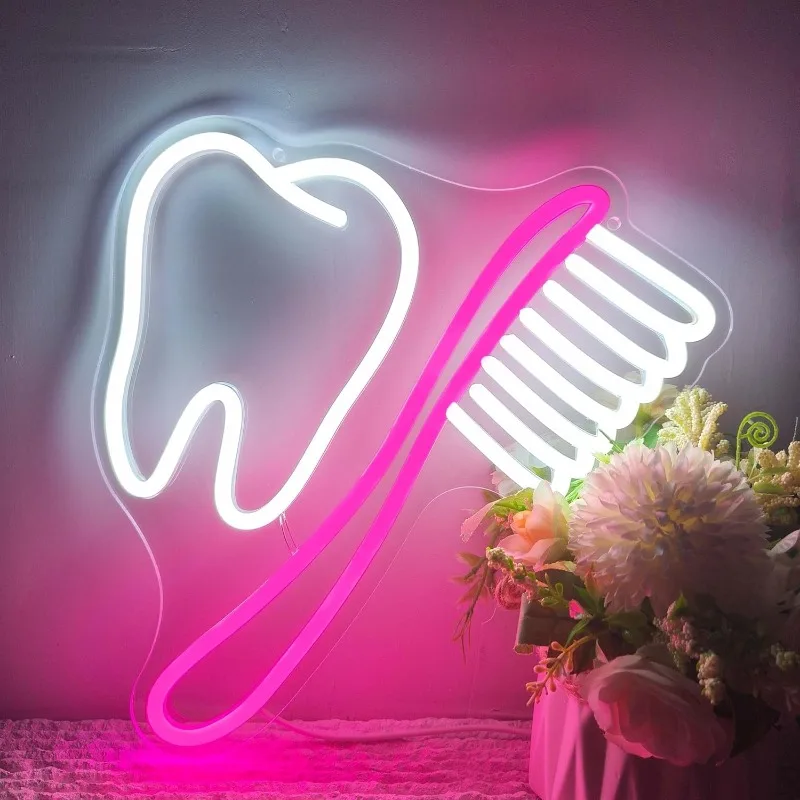 

Tooth Neon Sign,Toothbrush Neon Signs for Washroom Wall Decor,Dental Business Sign,LED Lights for Dental Clinics Open Neon Light