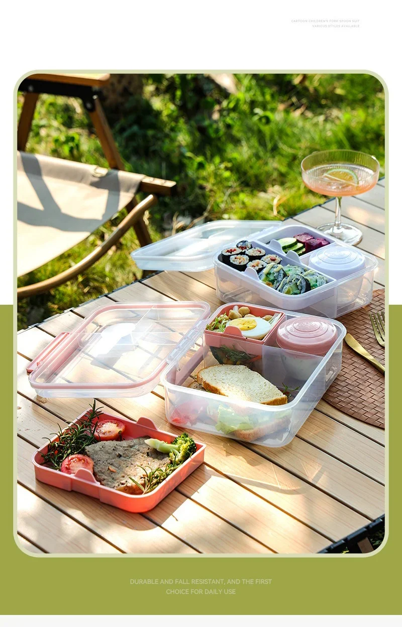 Boîte à Lunch Bento Enfant Avec Compartiments Multiples, Couvercle Étanche Et Cuillère - Baleine Mignonne