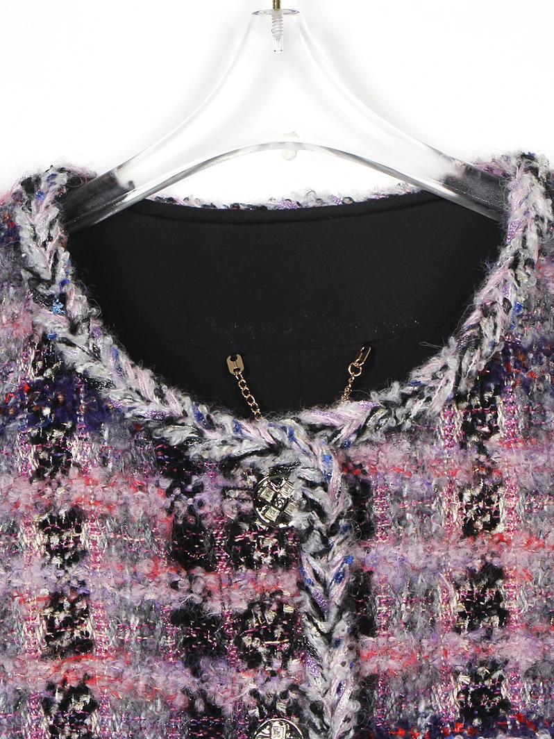 パープルミストウールジャケット,ミドル丈,エレガント,快適,不規則なデザイン,ミックス,ハイエンド,2020