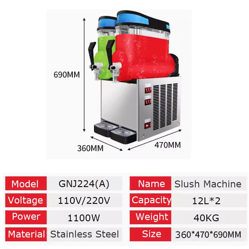 Slush Machine Commercial  Stainless Steel 24L Double-Cylinder Smoothie Juice Snow Melting Maker