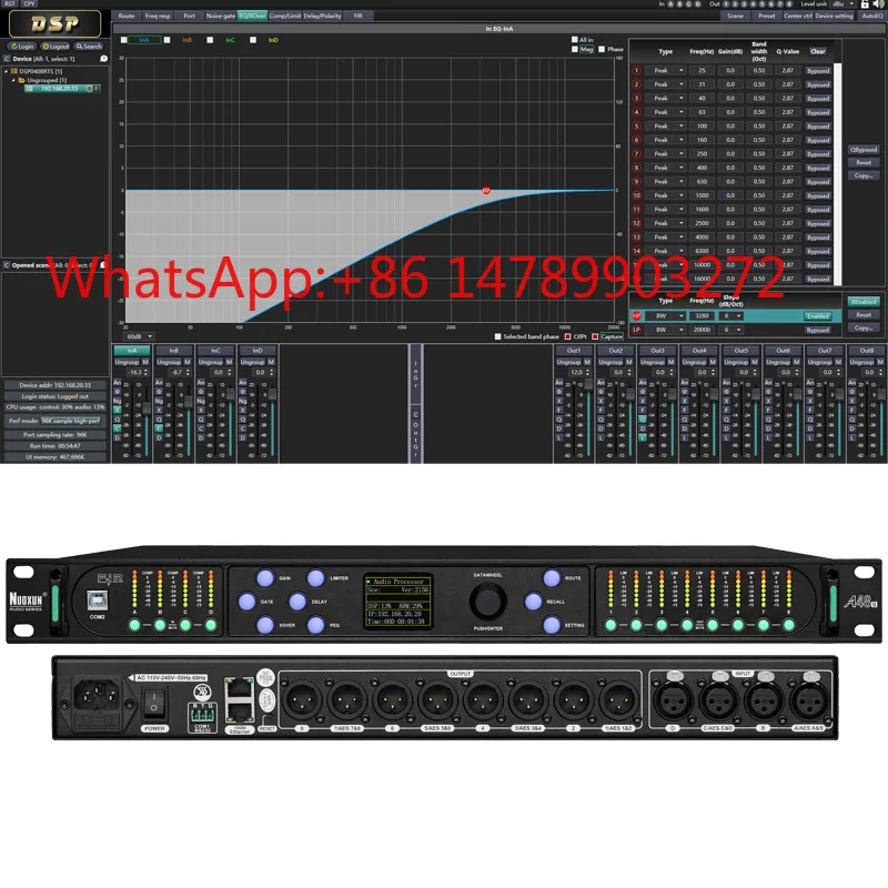 4 In 8 Out 96K FIR Auto EQ Processor Metal Body Stage Live PA Sound Equipment