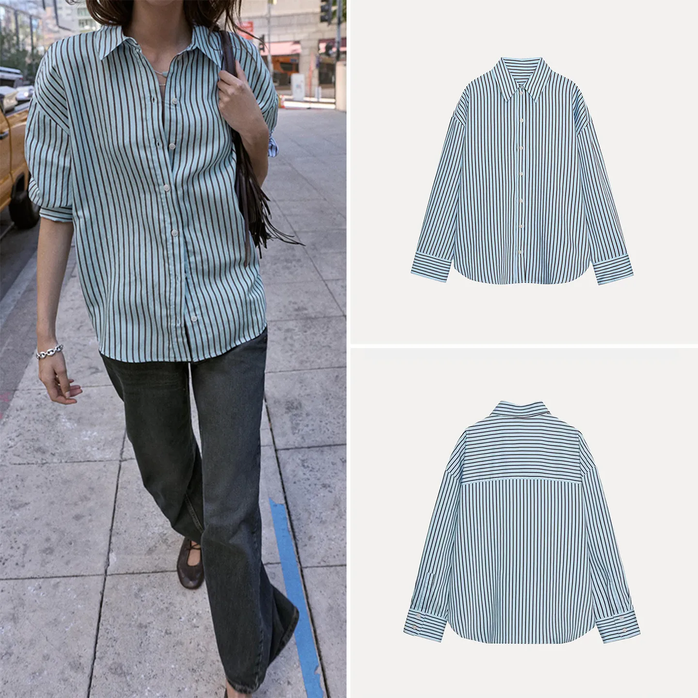 

Z Women's Faion Personali Long Sve Striped Loose irt 2025 New Sle Casual Ele European Sle Winter Collec...