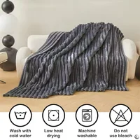 1pc Throw Blanket for Bed - 250GSM Soft & Warm Fluffy Blanket, Decorative Striped Blankets for Winter  Nap / Sleep 3