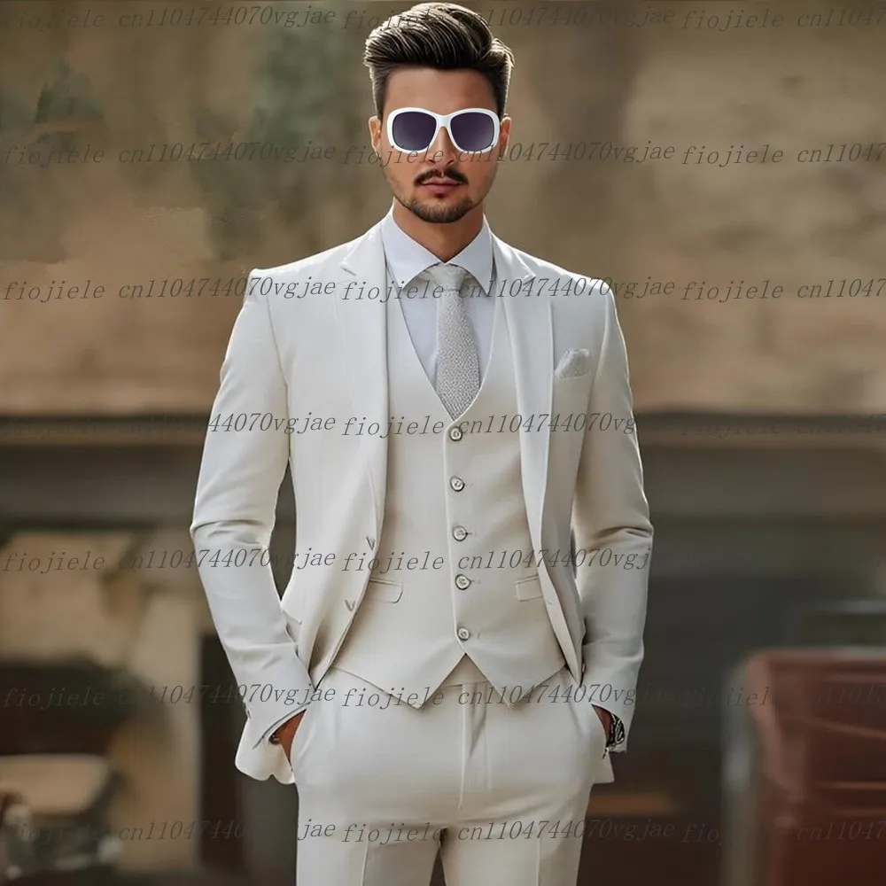 

Белый мужской костюм для торжественных случаев, свадебная вечеринка, жених, жених, деловые мужские смокинги, комплект из трех предметов на заказ, куртка, жилет, брюки