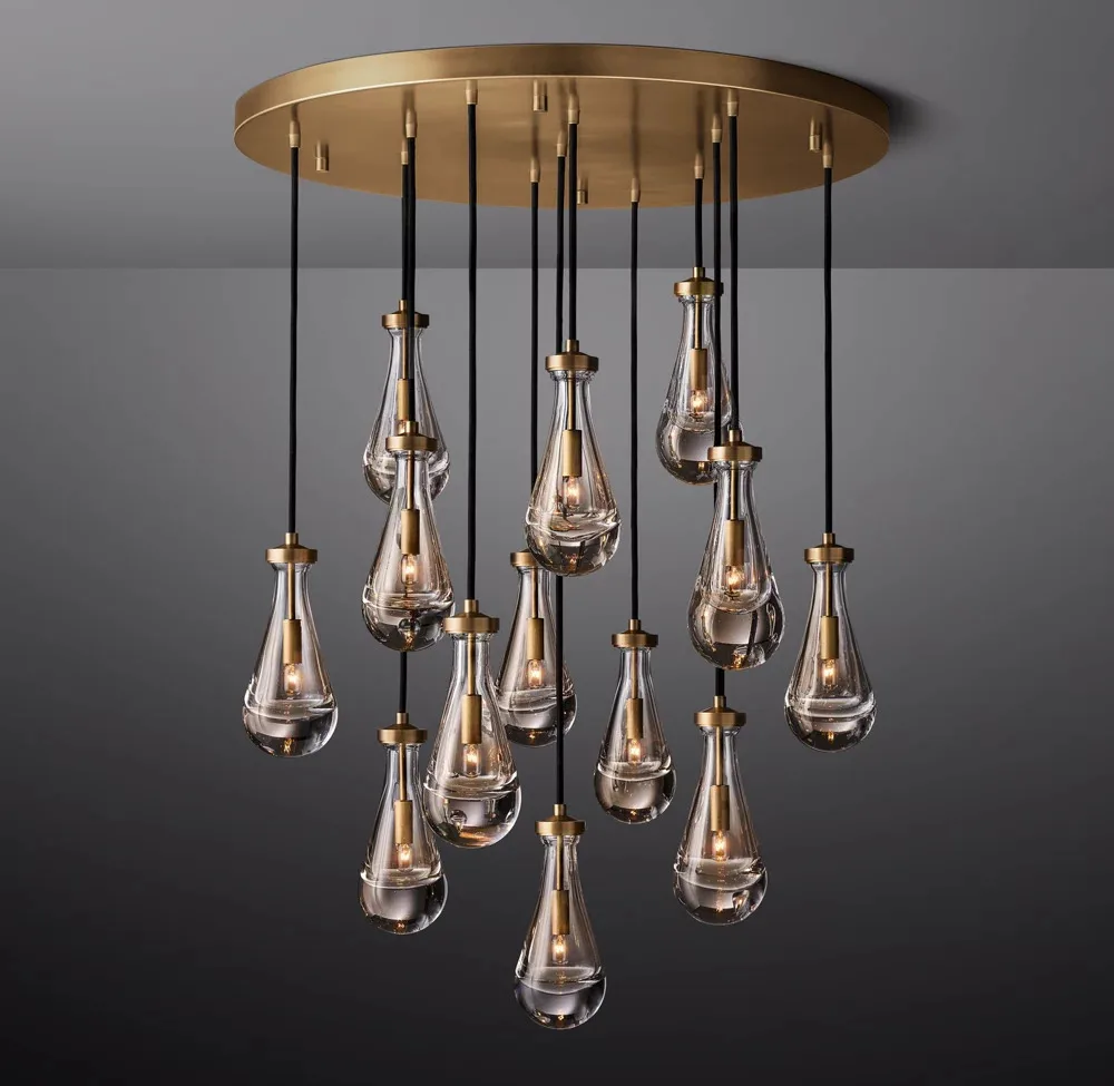 

2024 Vintage Copper E14 Chandelier Hotel Lobby Water Drop Crystal Lamp For Living Room Bedroom Study Villa Duplex Restaurant