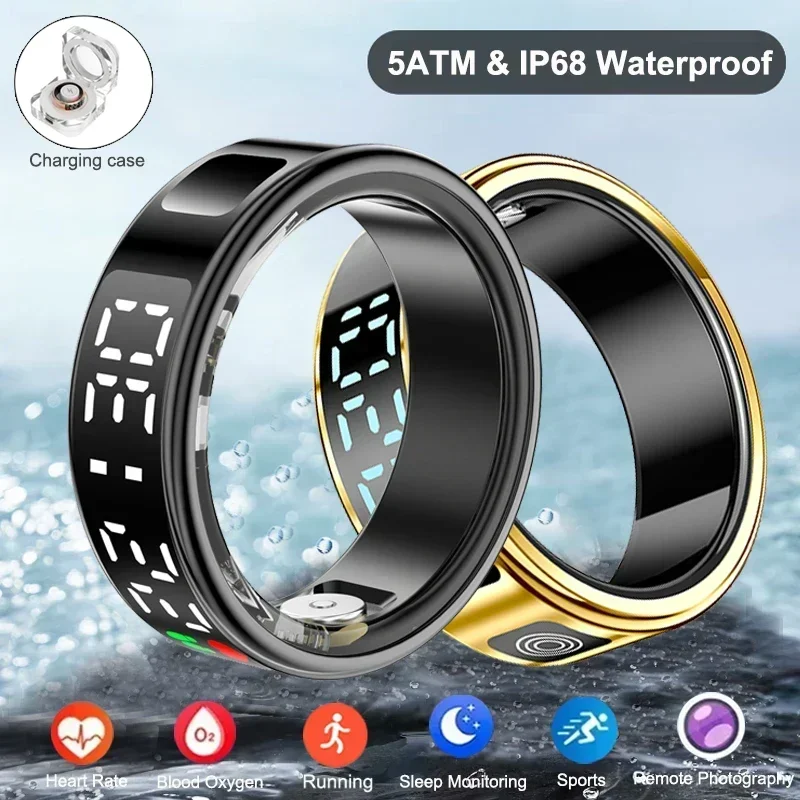 Smart Ring For Men Women Multifunctional Health Tracker Heart Rate Blood Oxygen Monitor Sport 5ATM Waterproof Ring Sleep Fitness