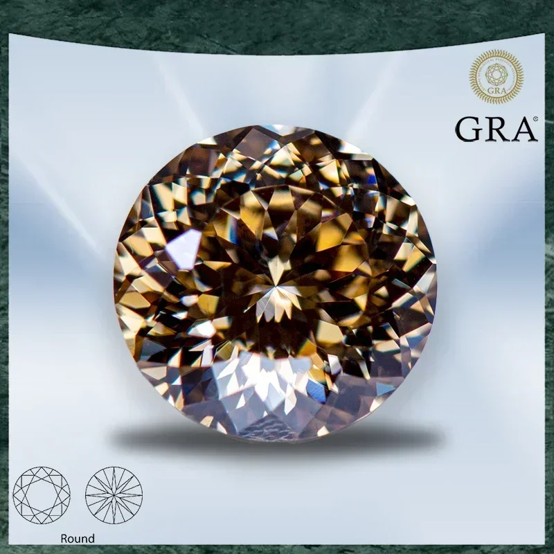 

Moissanite Stone Round Shape 100 Faces Cut Champagne Colours with GRA Certificate for Top Charms beads Jewelry Making Material