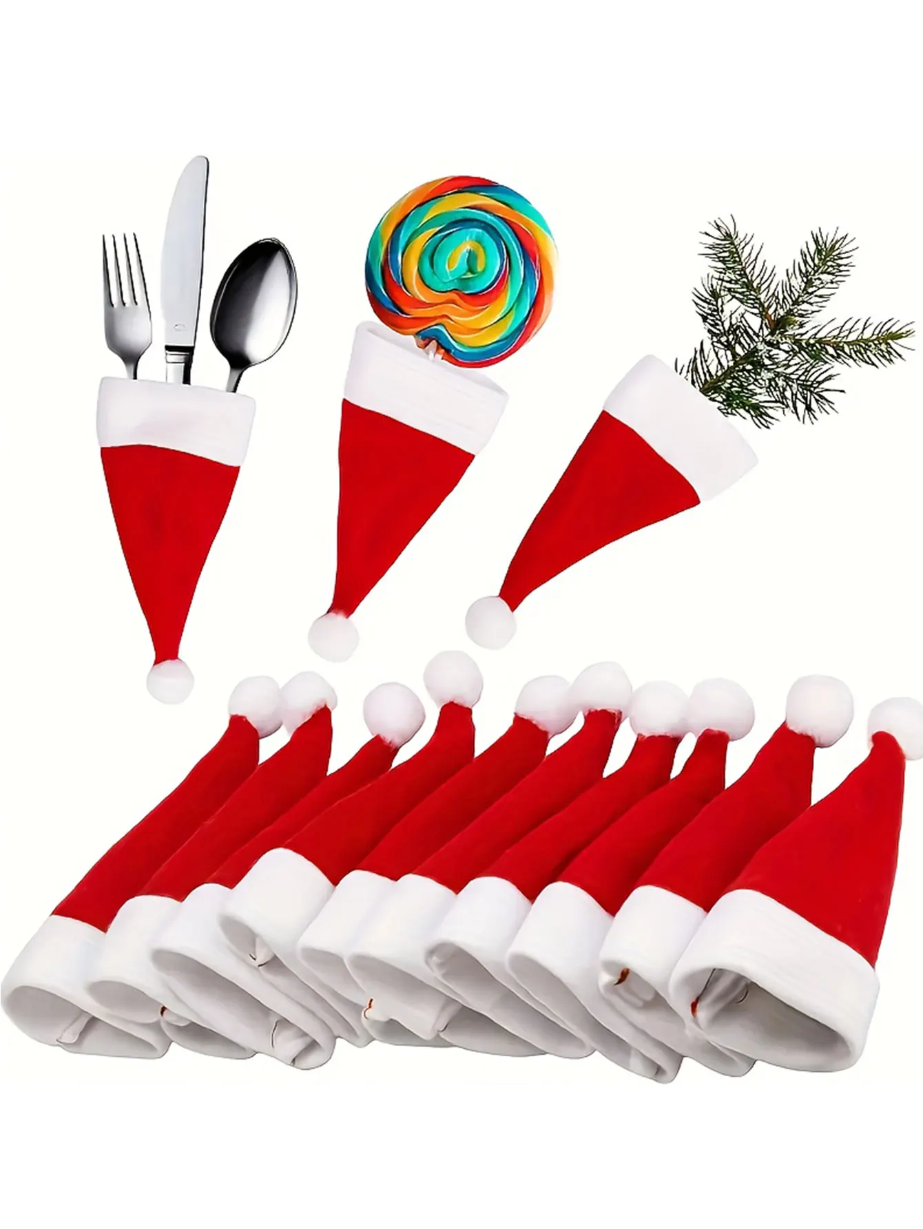 6/12 Stück Messer- und Gabel-Minihüte, Mini-Weihnachtsmützen in Rot, Rosa, Grau, geeignet für Weihnachten im Winter und alle Jahreszeiten