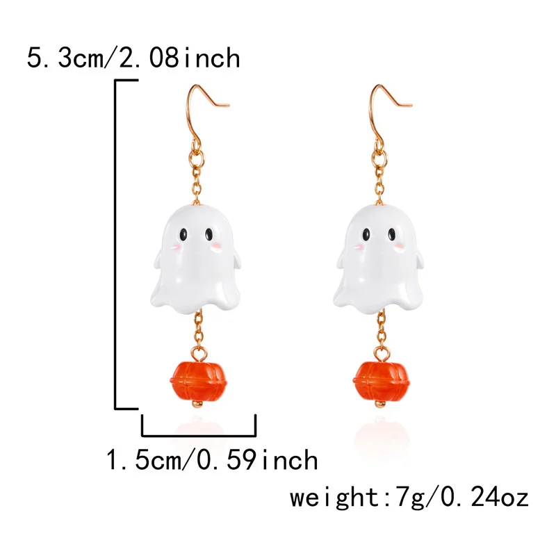 Niedliche Halloween-Harz-Geister-Ohrstecker für Damen, modische Cartoon-Kürbis-Anhänger-Piercing-Ohrringe, Schmuckgeschenke – Detail 18