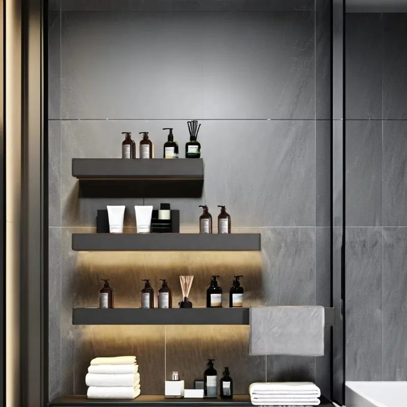 Modern 100 cm aluminum wall-mounted bathroom storage rack with stainless steel towel rail, new hotel design