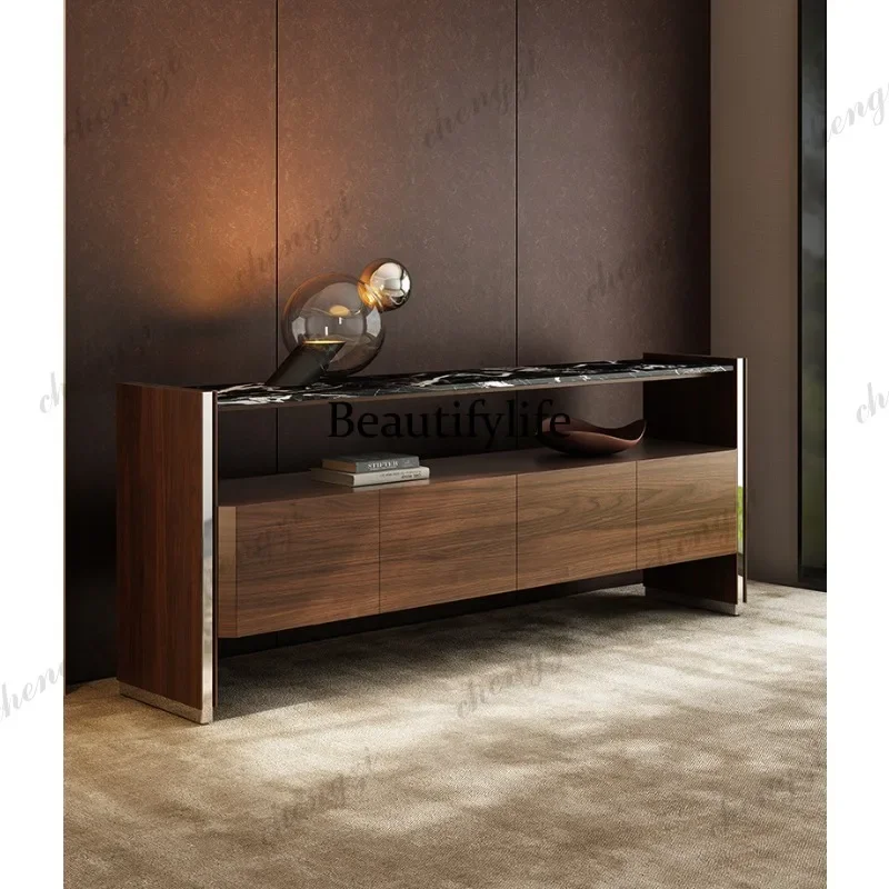 QQ Medieval walnut porch cabinet Italian minimalist solid wood dining side cabinet Storage decorative cabinet