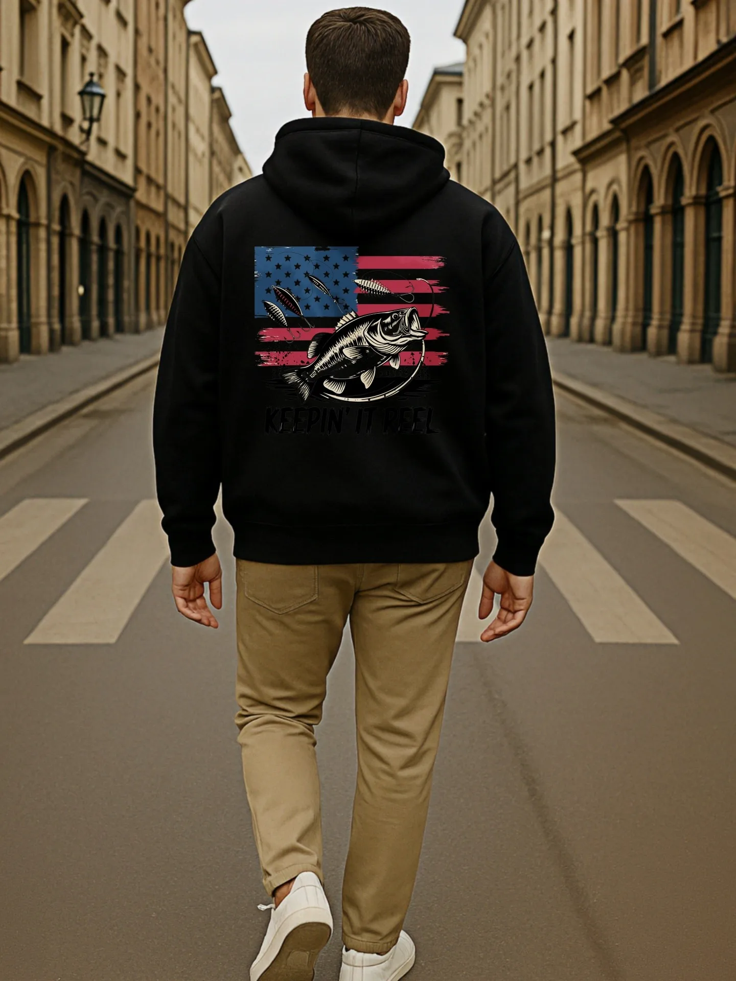 هوديي جرافيك للرجال، ملابس شارع كاجوال مع صيد السمك - طباعة تحت عنوان، مبطنة بالصوف، للارتداء اليومي وملابس الخريف #2