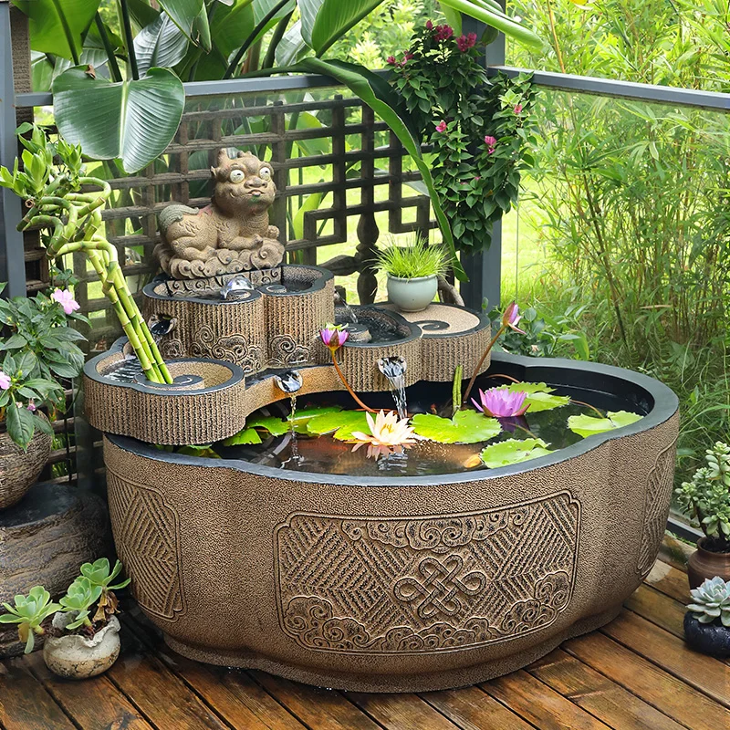 

Hanyuntang courtyard Shengcai circular fish pond flowing water ornament Chinese outdoor circulating water fountain waterscape la