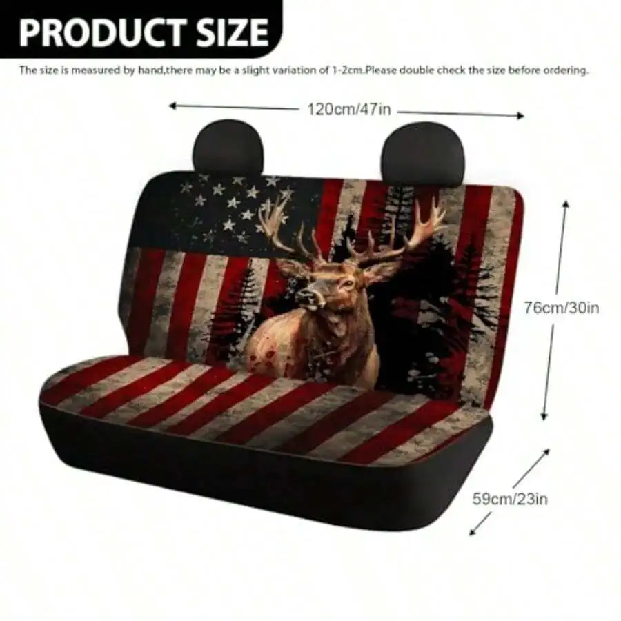 

American Flag Deer Print Rear Bench Seat Cover Universal Fit Car Seat Protector