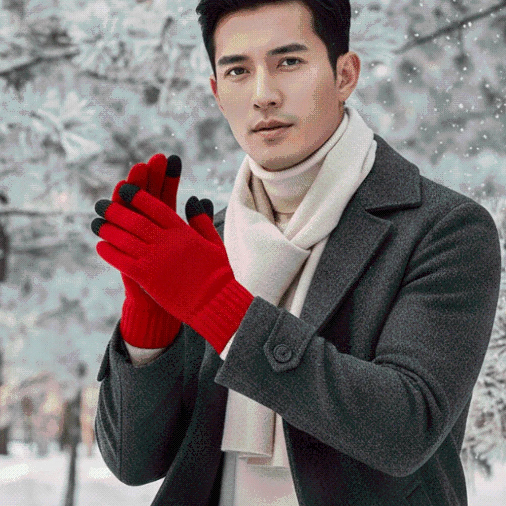 Leather Patch Touchscreen Gloves Knitted Wool Elastic Cuff Winter Knit Mittens Soft Texture High Quality Woolen Warm Gloves