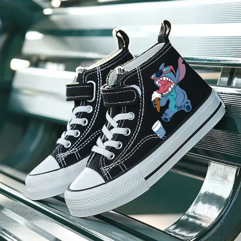 Disney-Lilo e Stitch sapatos esportivos de alto nível para crianças, adorável estampa de desenhos animados, tênis casual para crianças, tênis confortáveis para meninos e meninas