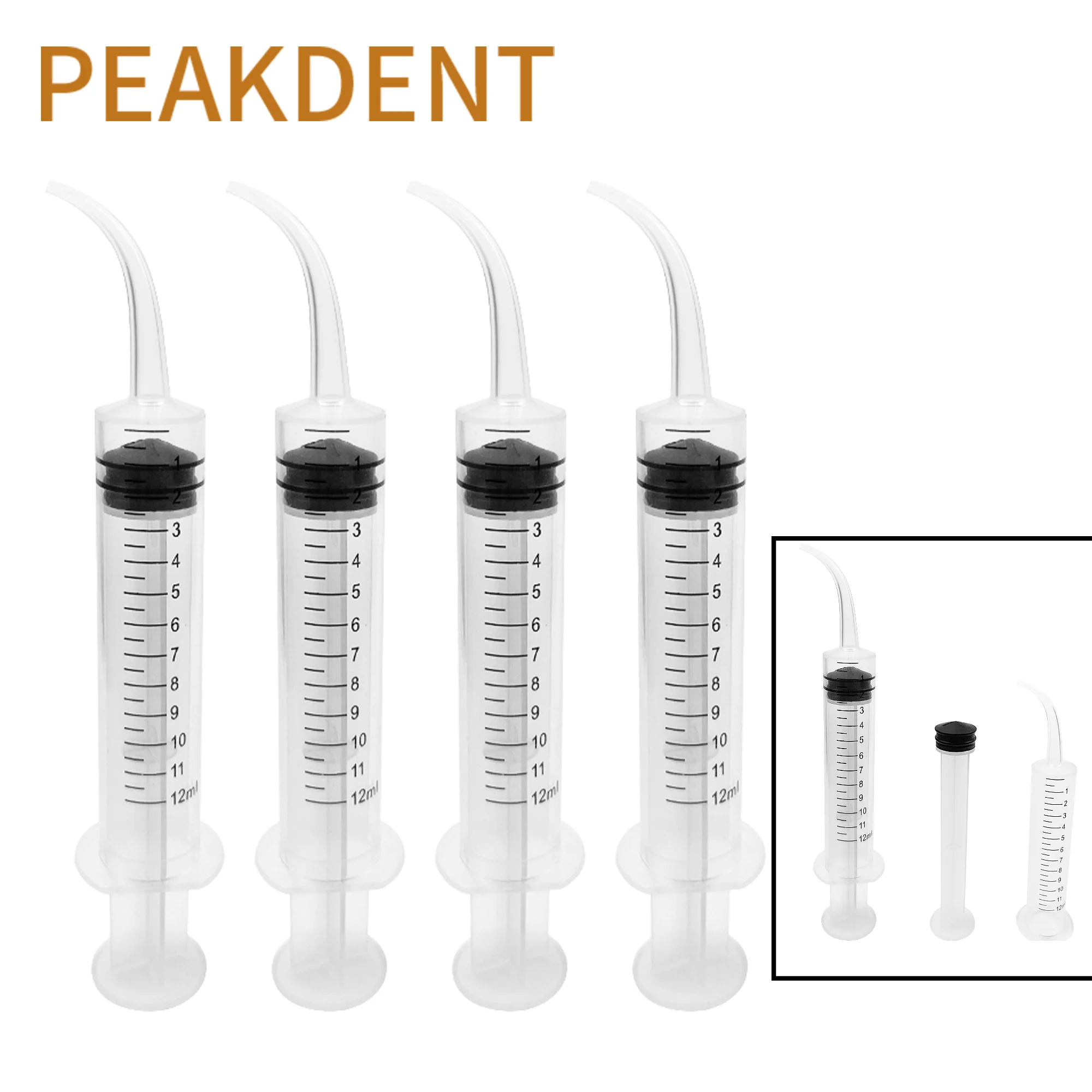 Disposable 5PCS Transparent Dental Irrigation Syringe With 12ml Curved Tip Oral Hygiene Care Tool Dental Instrument