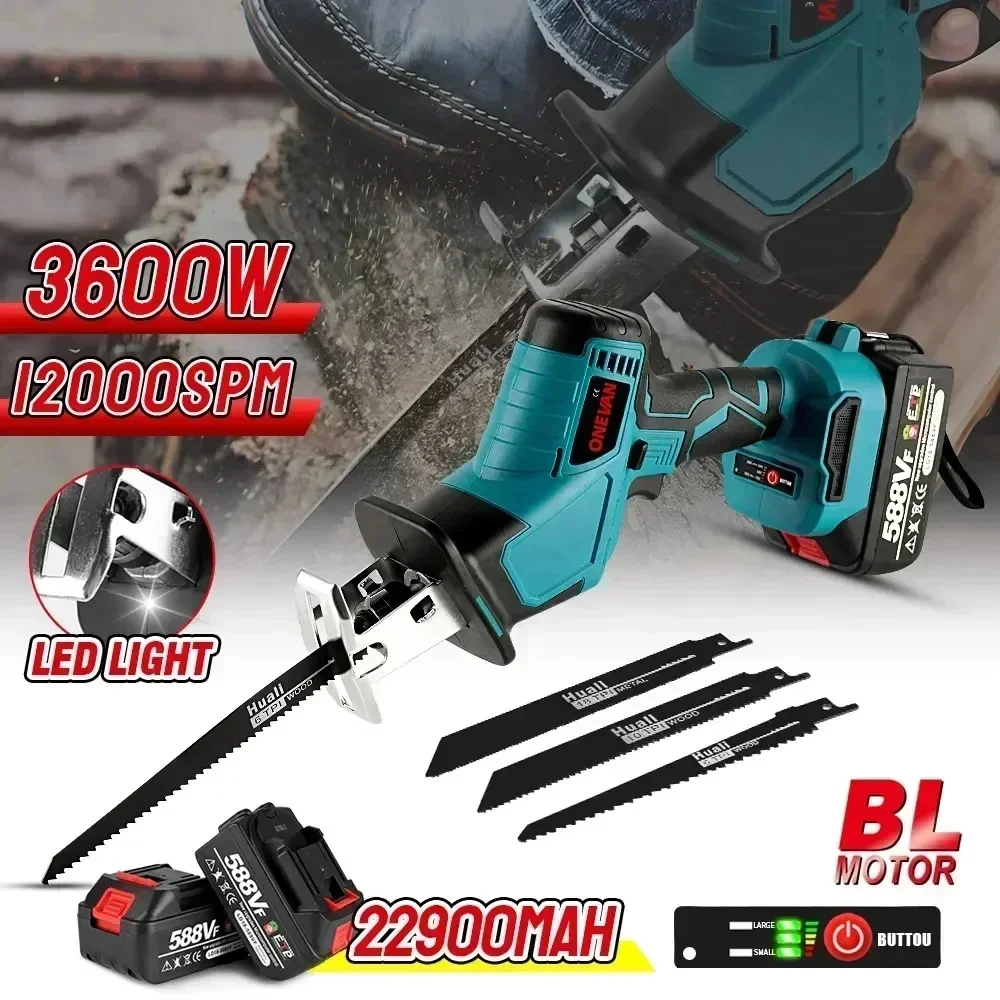 

3600w 12000spm Brushless Reciprocating Saw Wireless Chainsaw Cut Saw Wood Cutting Tools With Sawblade For Makita 18V Battery