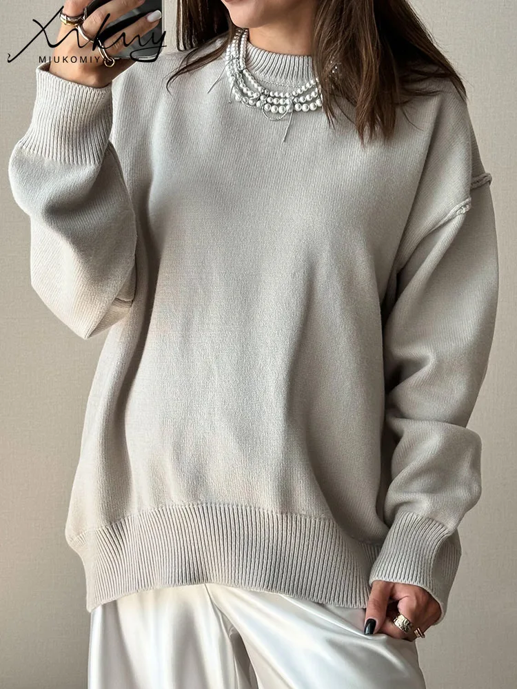 Thick Warm Oversize Sweaters Women Winter 2024 Autumn Knit Round Neck Pullovers Gray Sweaters For Women 2024 Loose Knitwears