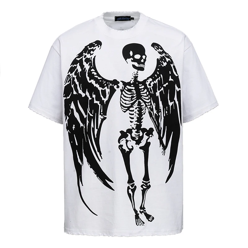 

Gothic Skeleton Angel Wings T-Shirt Men Women Streetwear Oversized Hip Hop Tee Harajuku Punk Rock Rib Cage Casual Graphic Tops
