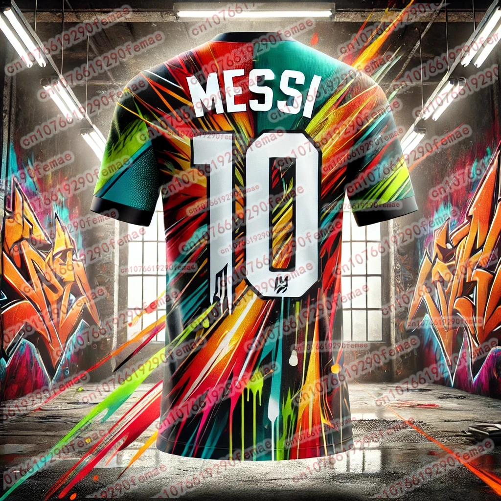 تي شيرت كلاسيكي من Messi Fashion مطبوع عليه مجموعة Graffiti التذكارية إصدار كرة القدم الرياضية جيرسي مريح يوميًا #3