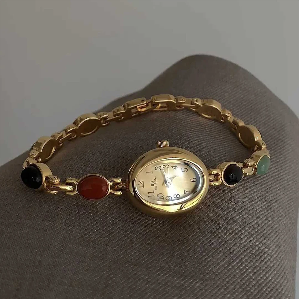 BS Bee Sister Золотые часы с овальным циферблатом для женщин, винтажные кварцевые женские часы из сплава, модные повседневные женские наручные часы