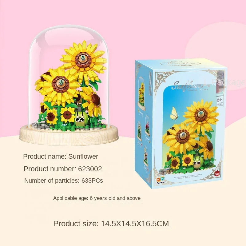 

Creative Simulation Flower Carnation Sunflower Dust Cover Tabletop Decoration Micro Building Blocks Bricks Toys Gifts