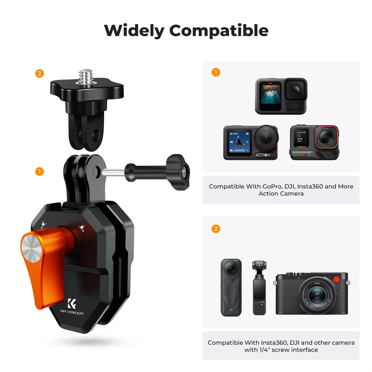 K&F CONCEPT Uchwyt na szybę motocyklową do GoPro Hero 13/12/11/10/9 Black, aluminiowy zacisk kamery z adapterem 1/4 cala — zdjęcie produktu 5