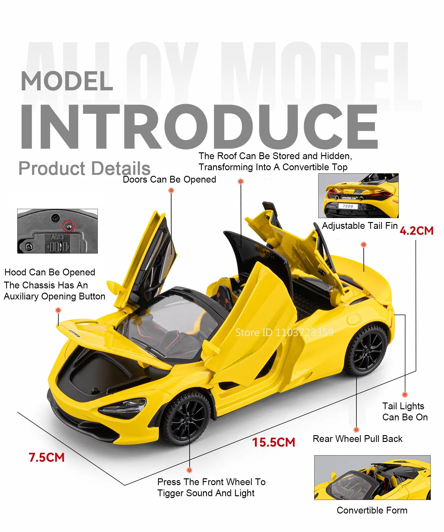 1:32 720S Senna Modell Spielzeug Sportwagen Legierung Druckguss Sound Licht Exquisite Innen Zurückziehen Supercar Modelle für Kinder präsentiert – Detail 3